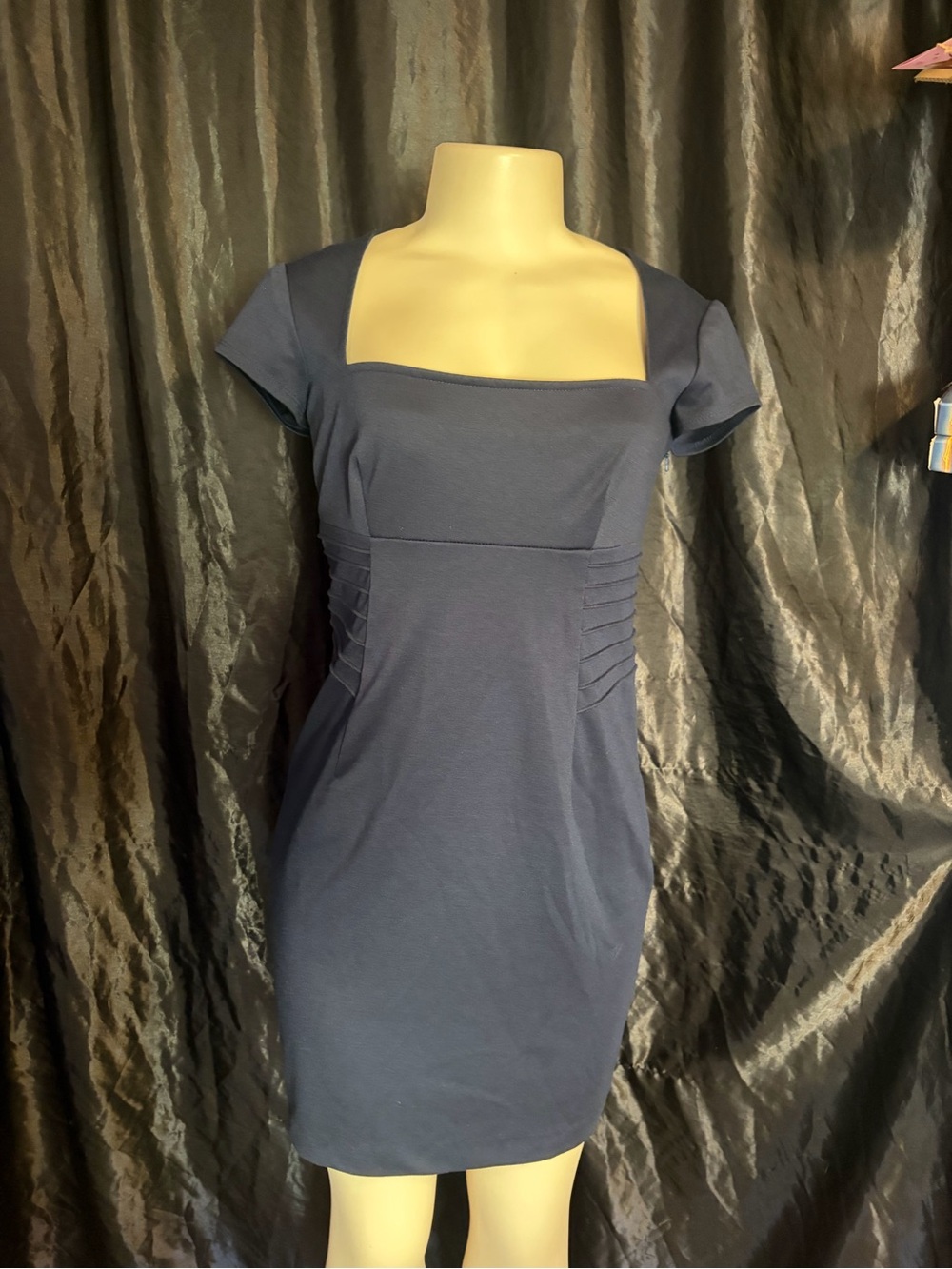 Laundry by Design Navy Square Neck Sheath Dress